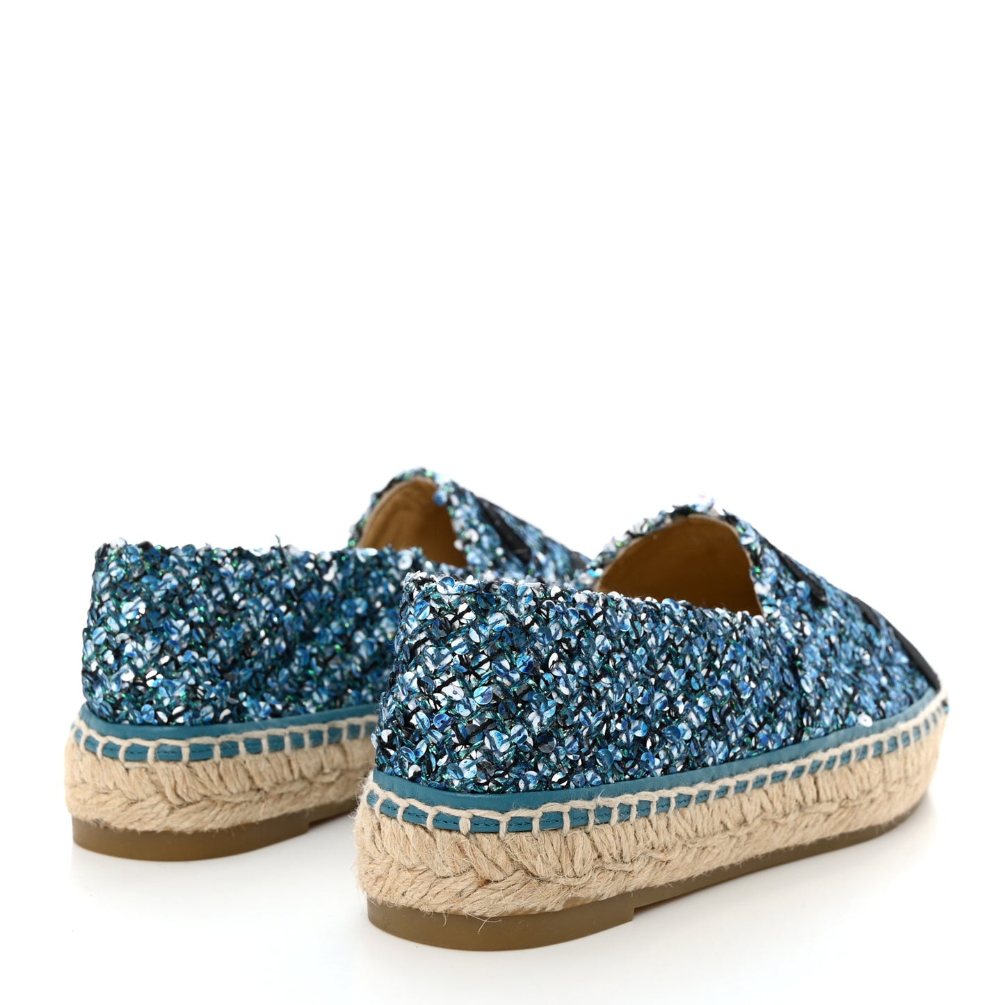 Metallic Tweed Sequin Grosgrain CC Espadrilles 35 Blue Black
