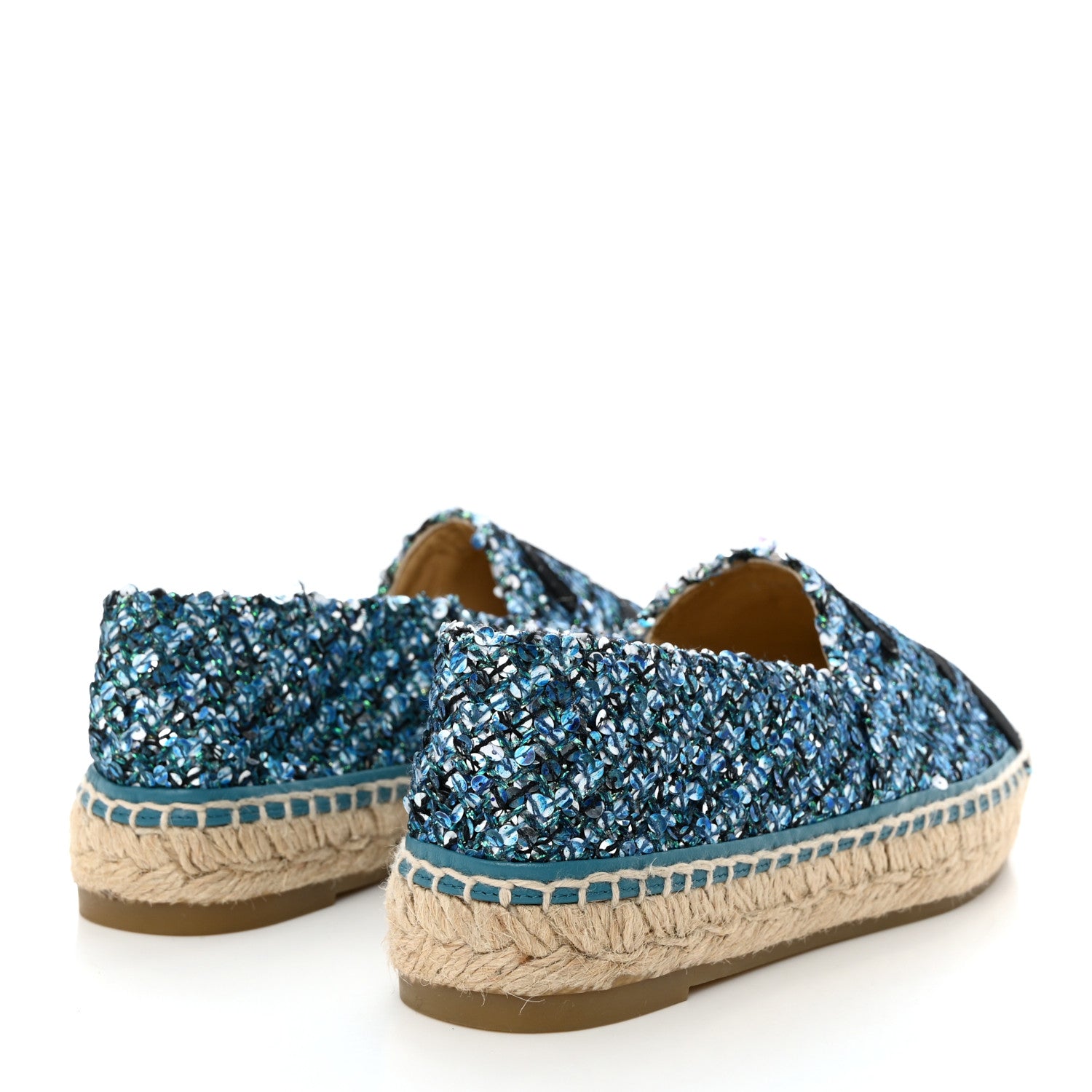 Chanel Metallic Tweed Sequin Grosgrain CC Espadrilles 35 Blue Black 4 of 7