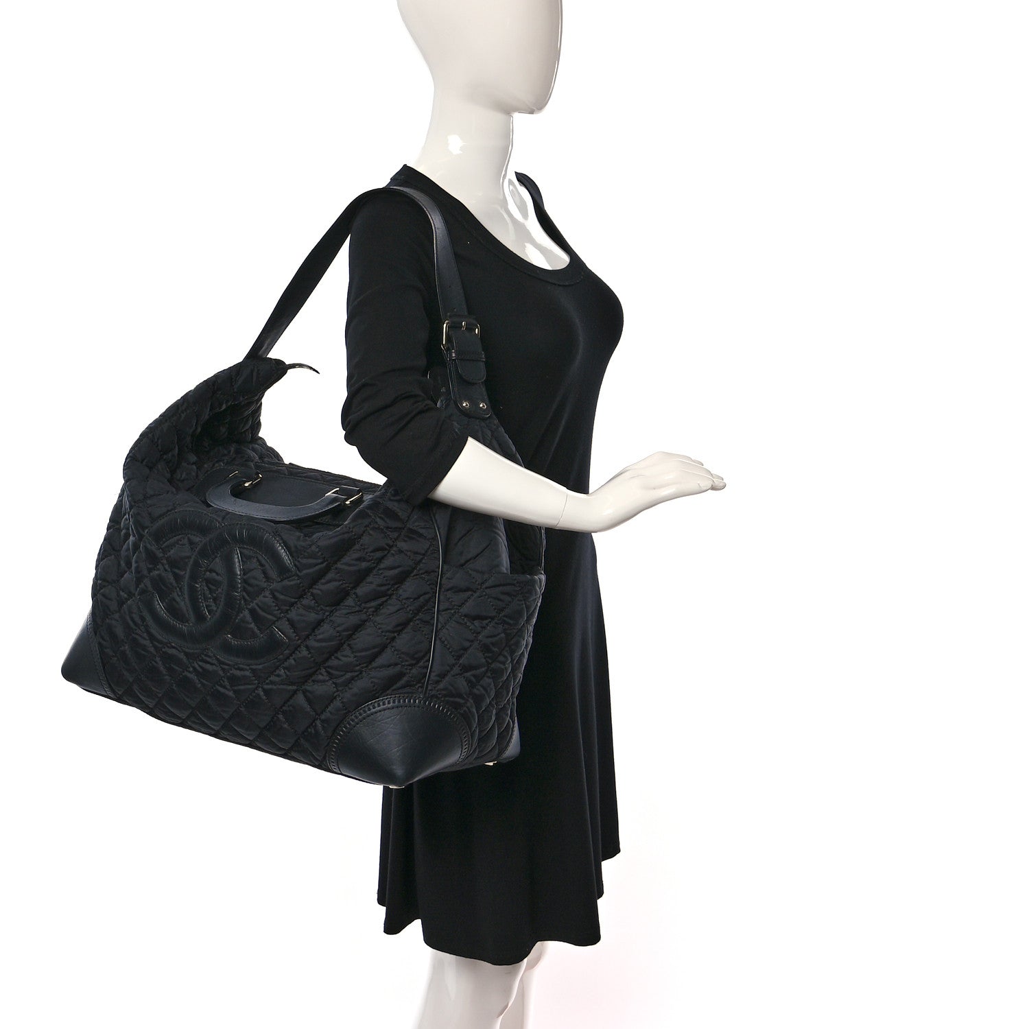 Chanel Nylon Calfskin Quilted Timeless Luggage Bag Black 2 of 11
