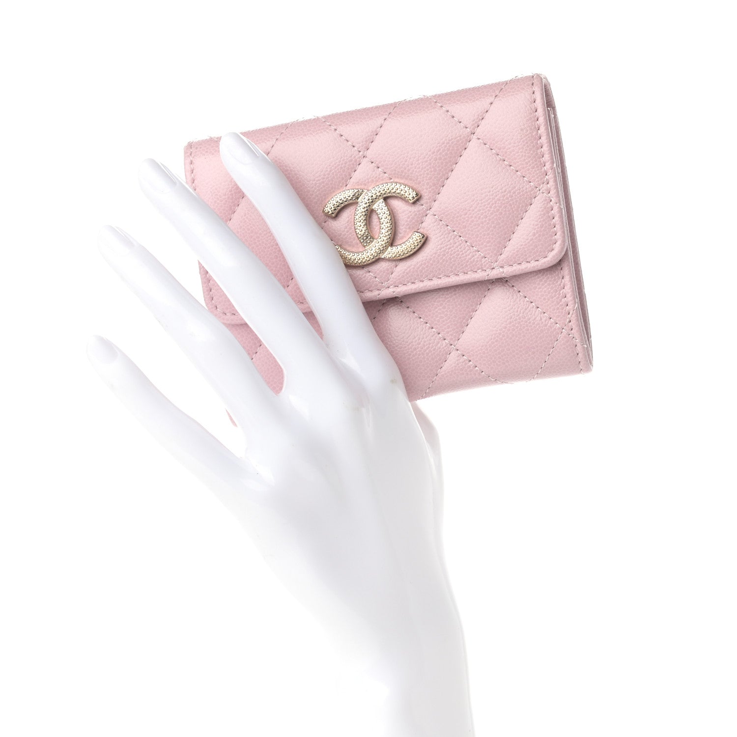 Chanel Caviar Quilted Studded CC Flap Card Holder Light Pink 2 of 10