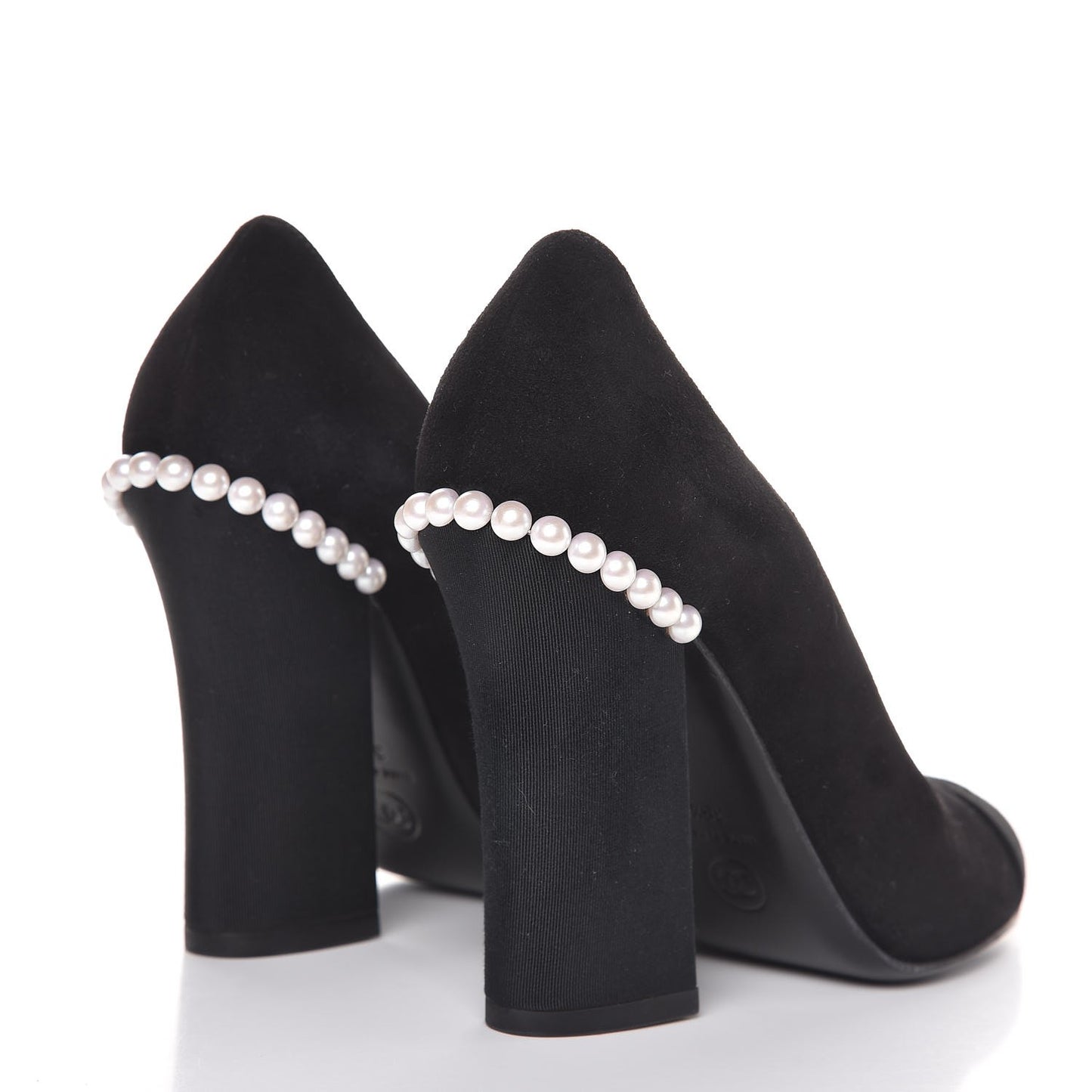 Suede Grosgrain Pearl CC Cap Toe Pump 38.5 Black