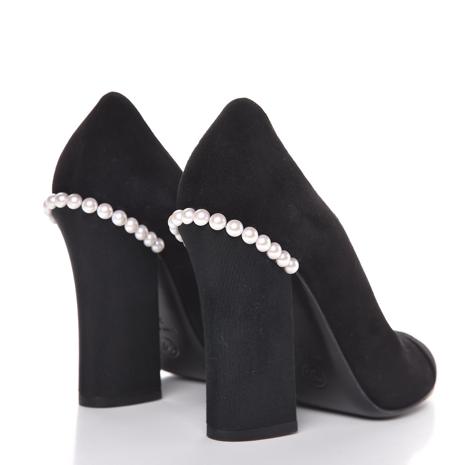 Chanel Suede Grosgrain Pearl CC Cap Toe Pump 38.5 Black 4 of 9
