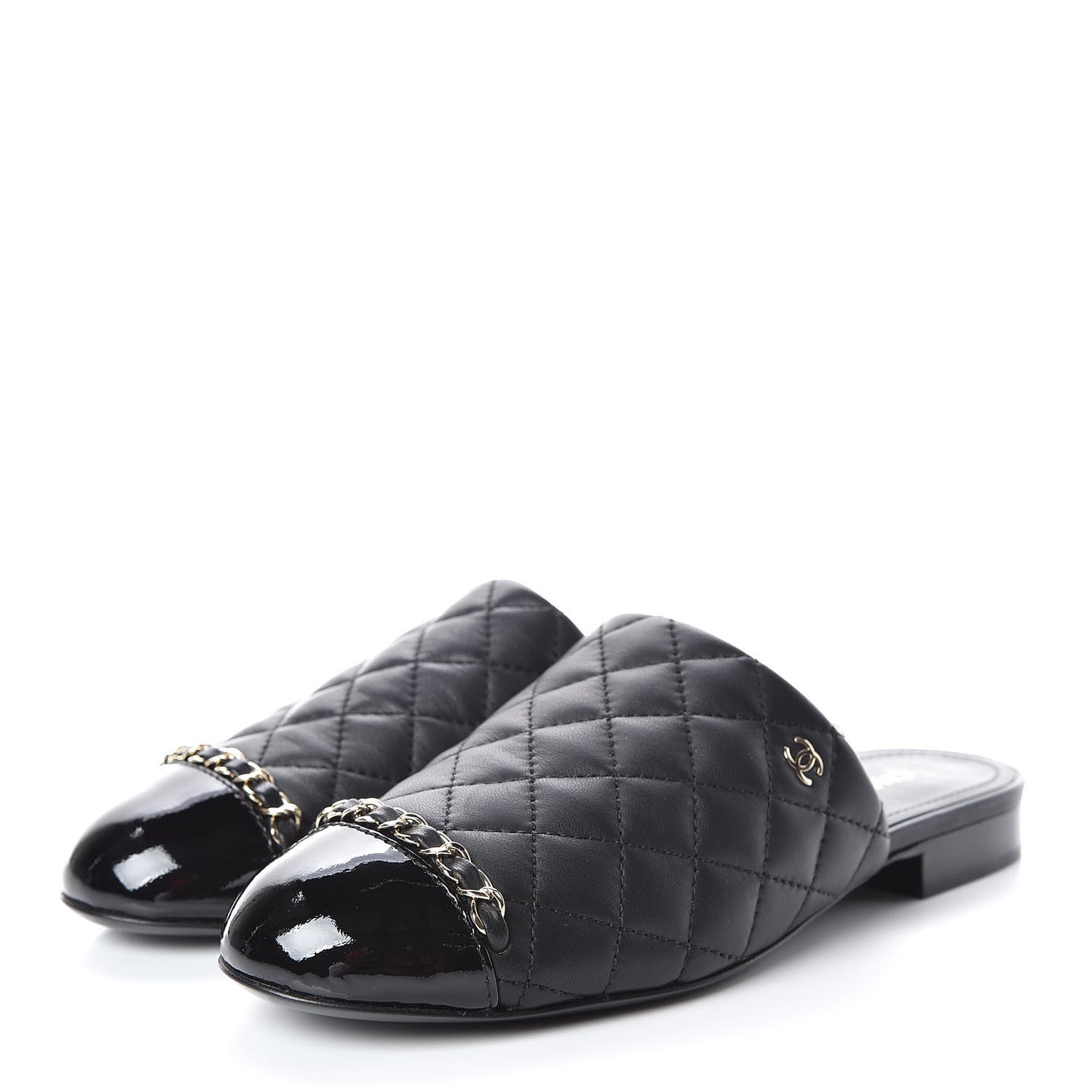 Lambskin Quilted Chain Mules 36 Black