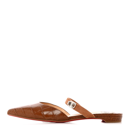 Christian Louboutin Calfskin Crocodile Embossed Choc Lock Flats 40 Biscotto 1 of 19