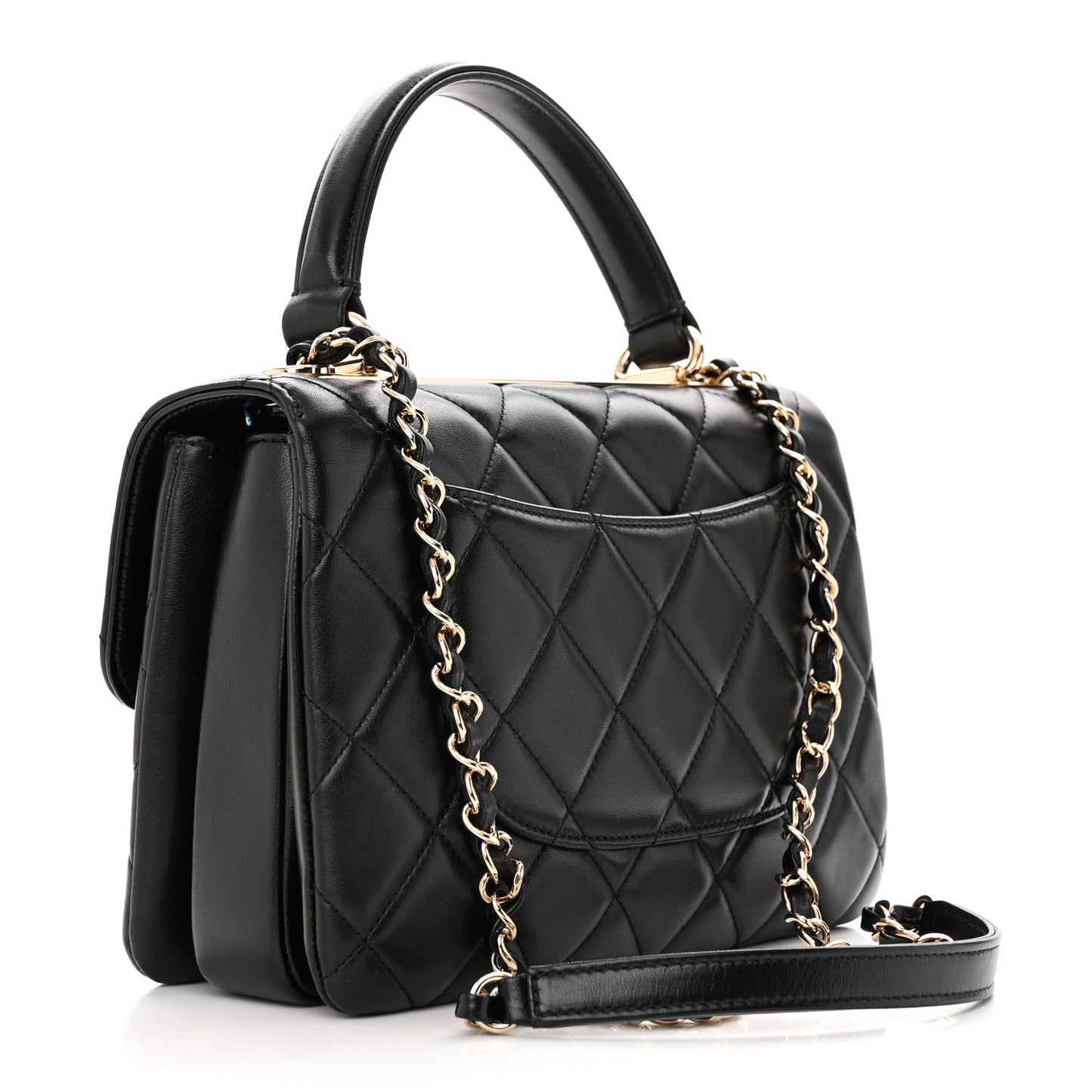 Lambskin Quilted Small Trendy CC Dual Handle Flap Bag Black