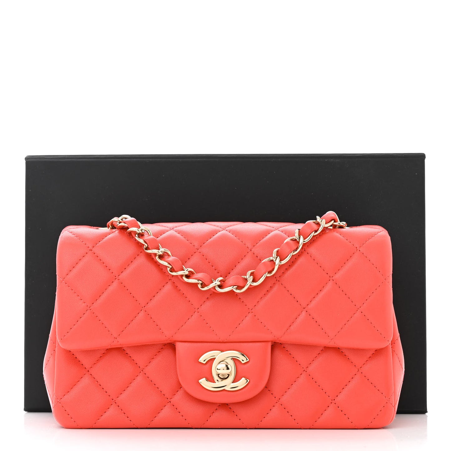 Lambskin Quilted Mini Rectangular Flap Coral