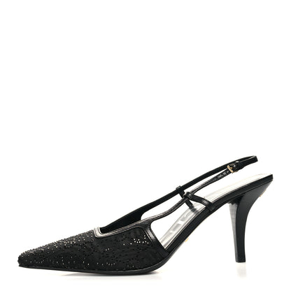 Gucci Moire Fabric Malaga Kid Crystal GG Monogram Square G 75mm Slingback Pumps 39 Black 1 of 7
