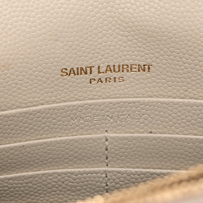 Saint Laurent Grain De Poudre Matelasse Chevron Monogram Envelope Chain Wallet Crema Soft 7 of 13