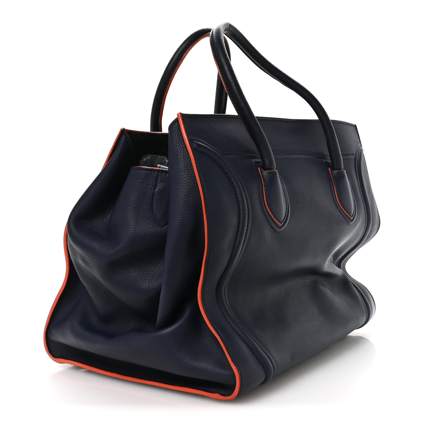 Supple Calfskin Large Phantom Luggage Navy Blue Orange