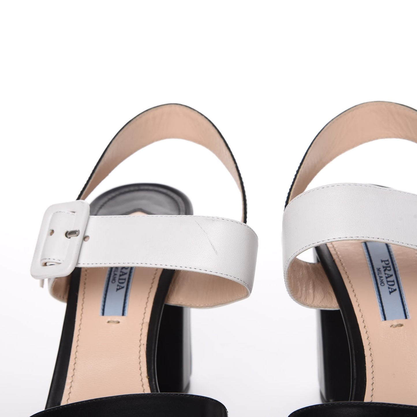 Vitello Lux Bicolor Block Heel Sandals 38.5 Black White