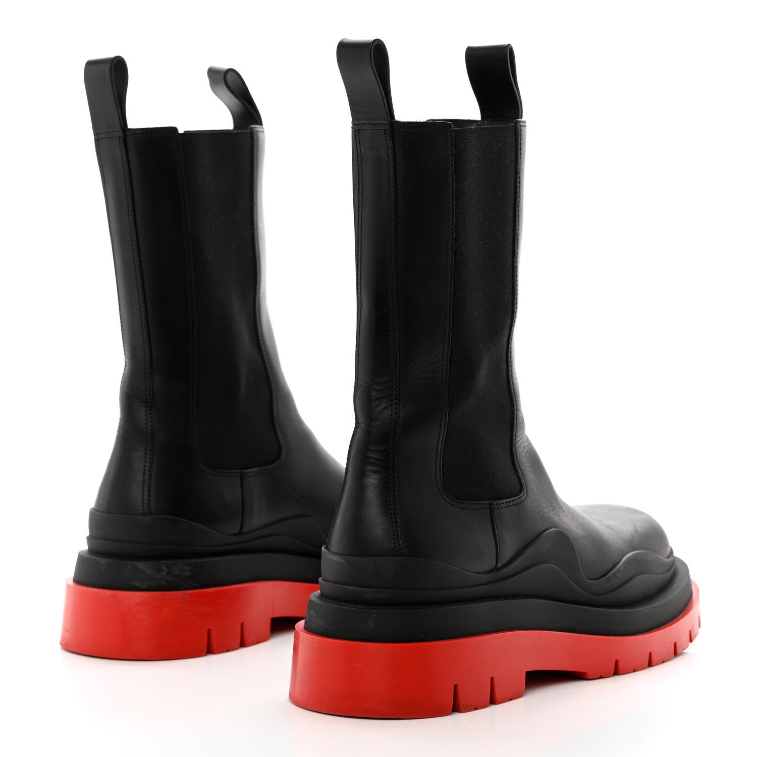 Bottega Veneta Calfskin The Tire Chelsea Boots 41 Black Bright Red 4 of 14