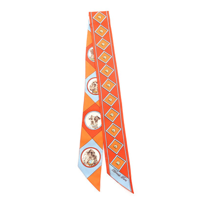 Hermes Silk Colliers et Chiens Twilly Potiron Orange Ciel 2 of 3