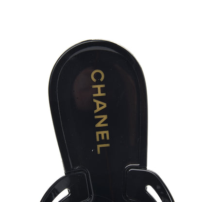 Chanel Jelly Camellia Thong Sandals 39 Black Ivory 6 of 9
