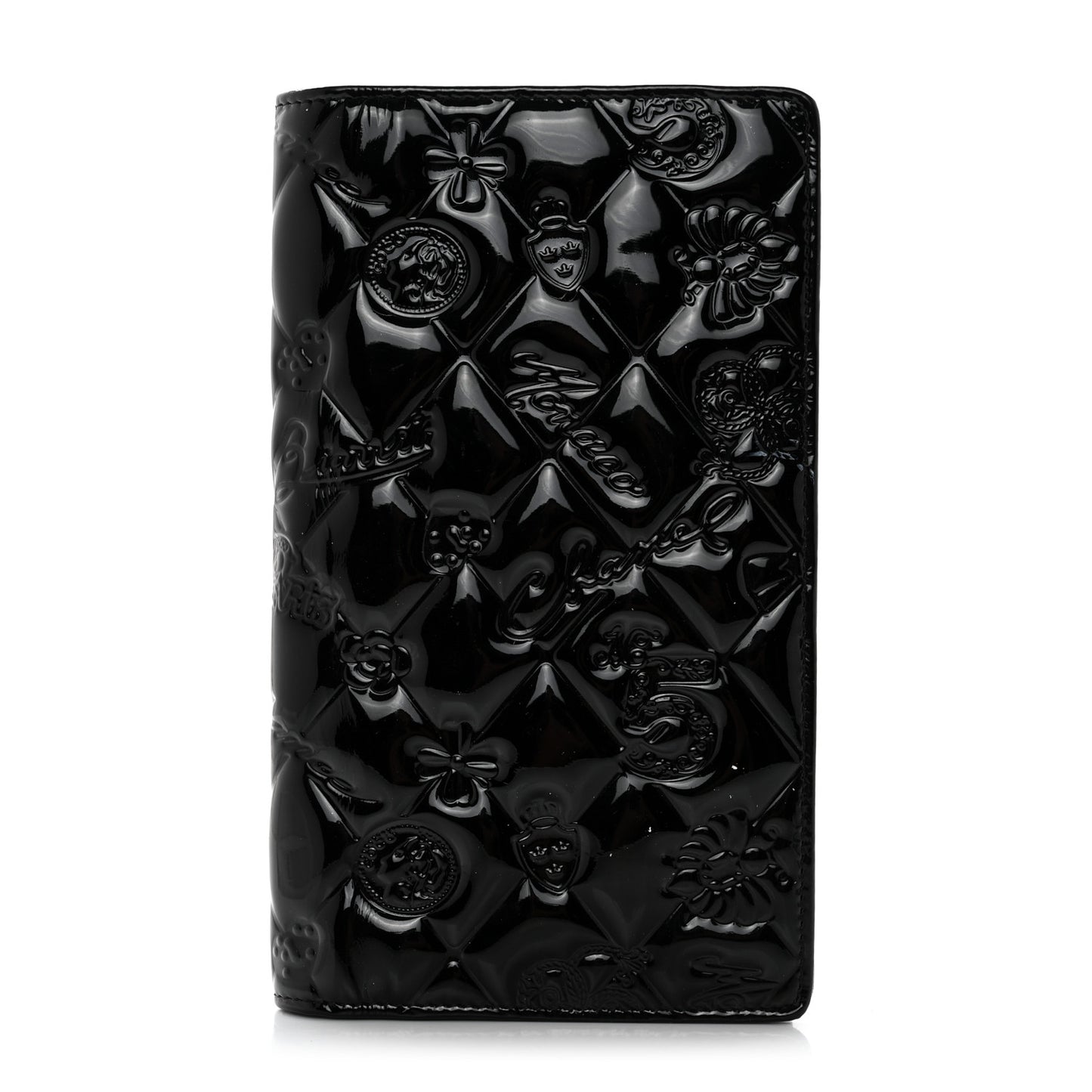 Patent Calfskin Lucky Symbols Yen Wallet Black