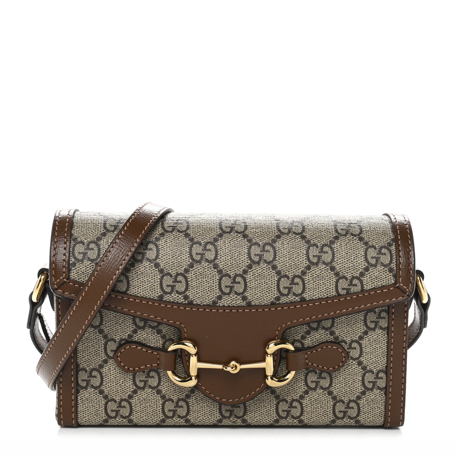 Gucci GG Supreme Monogram Mini Horsebit 1955 Shoulder Bag Beige Brown Sugar 1 of 15