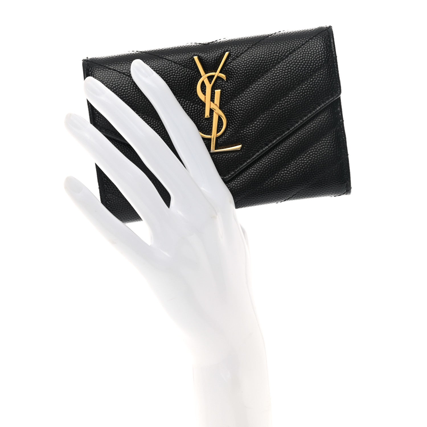 Saint Laurent Grain De Poudre Matelasse Chevron Small Monogram Envelope Wallet Black 2 of 8