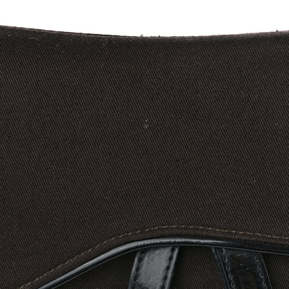 Christian Dior Canvas Patent Double Saddle Bag Brown Black 12 of 14