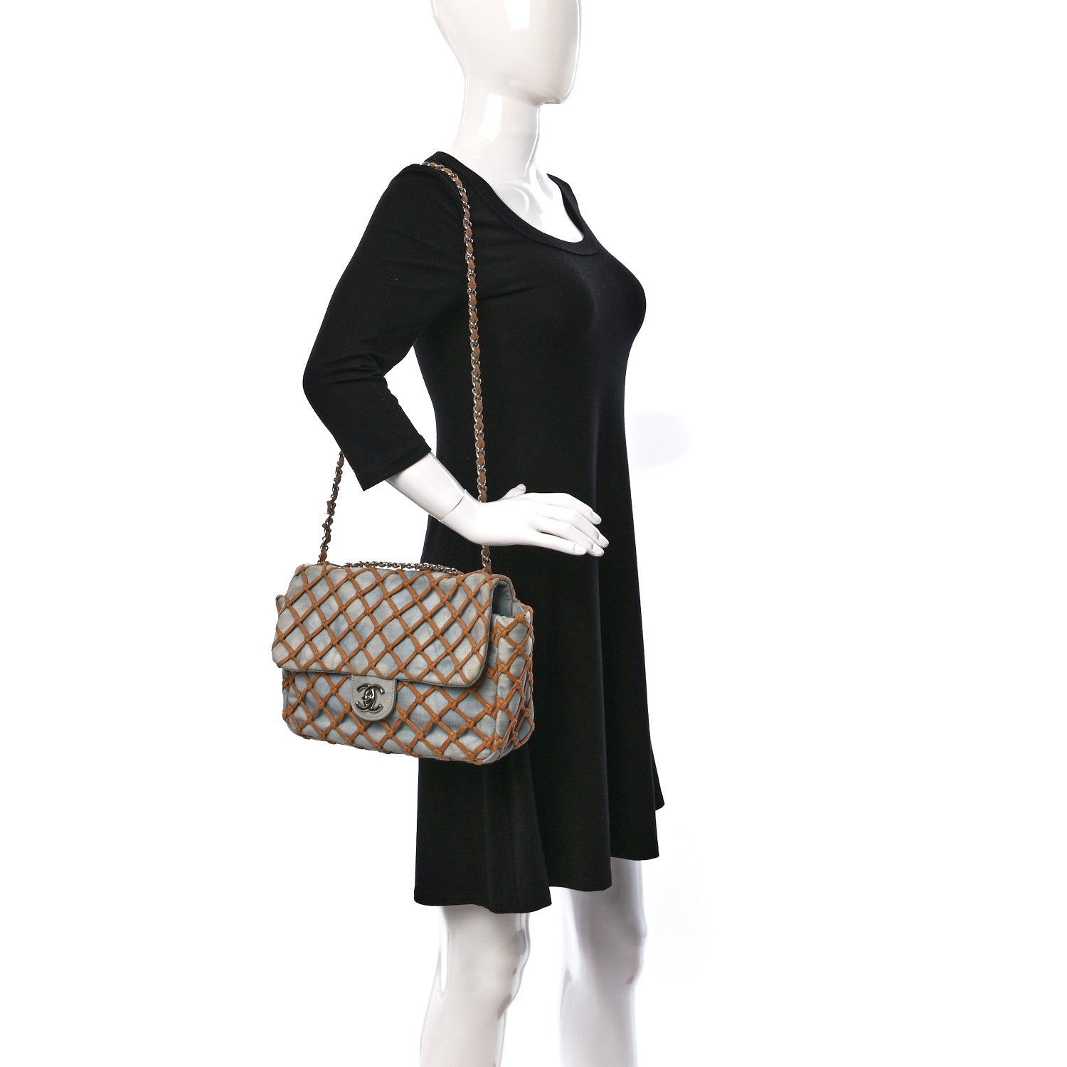 Chanel Denim Jumbo Canebiers Net Flap Blue 2 of 10