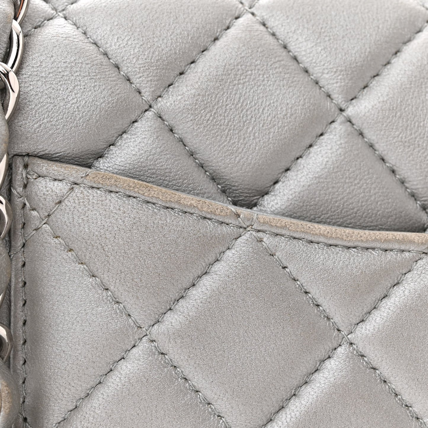 Metallic Lambskin Quilted Mini Rectangular Flap Silver