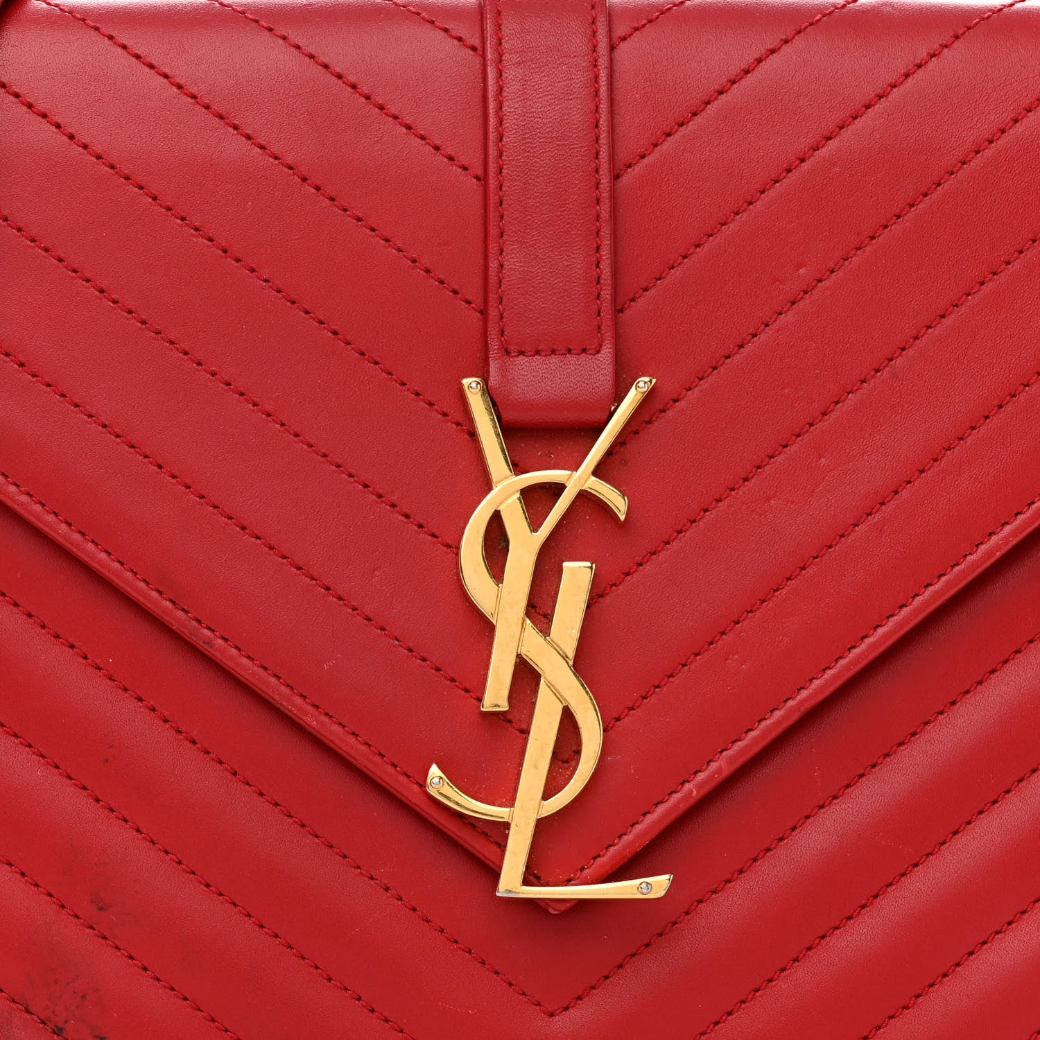 Saint Laurent Calfskin Matelasse Chevron Medium Monogram Satchel Red 7 of 10