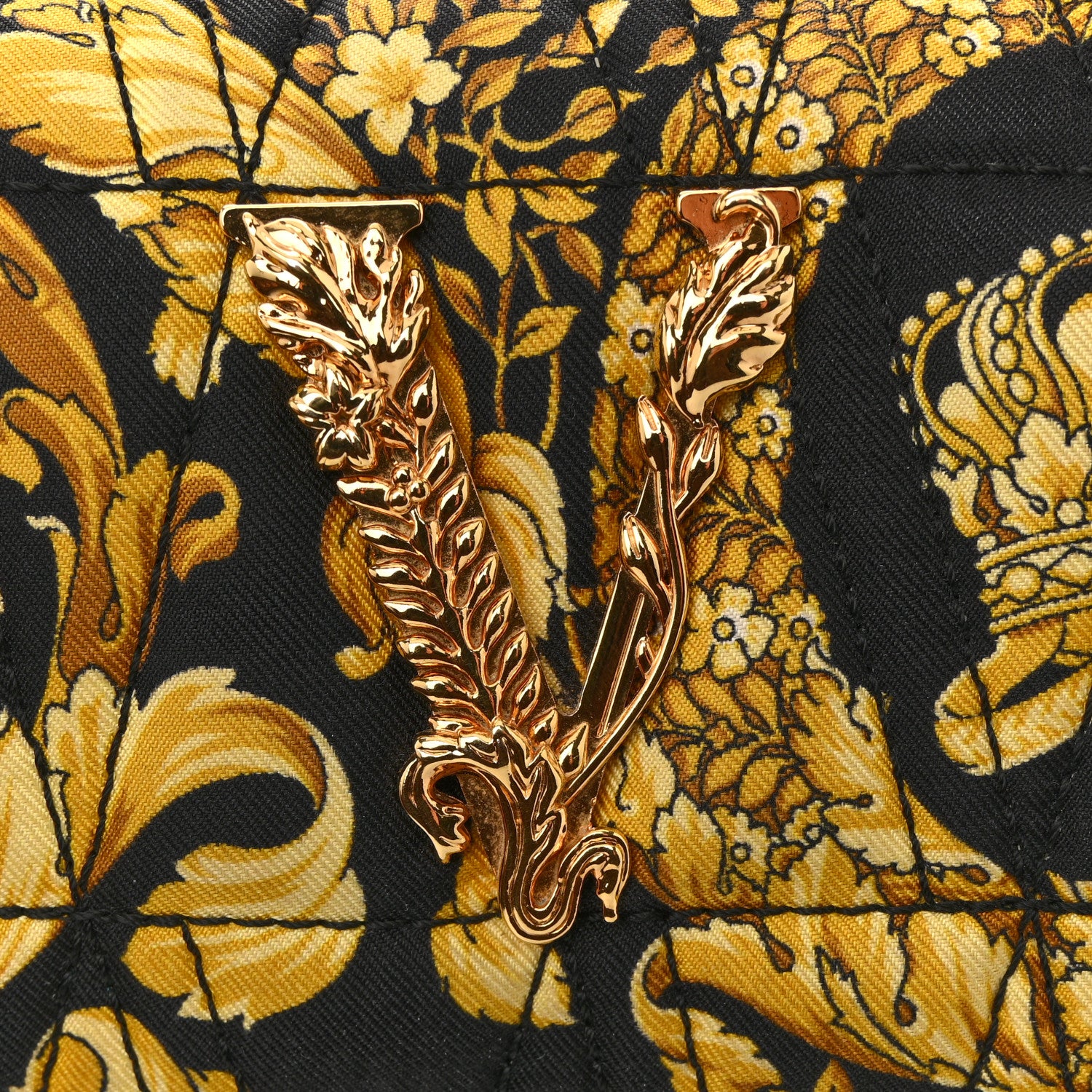 Versace Silk Barocco Printed Quilted Virtus V Mini Chain Flap Shoulder Bag Black Gold 10 of 11