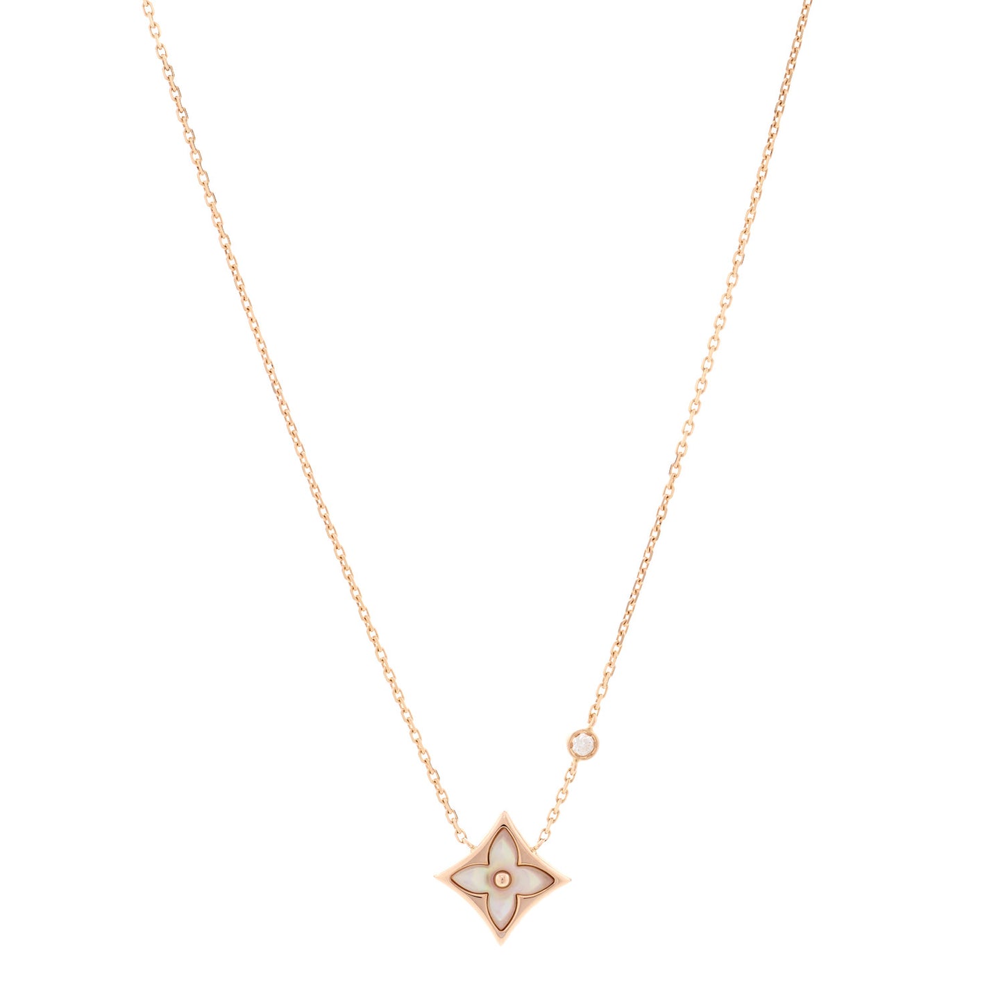 18K Pink Gold Diamond Pink Mother of Pearl Color Blossom BB Star Pendant Necklace