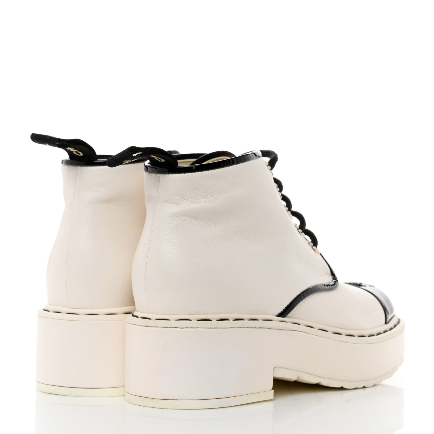 Chanel Lambskin Patent CC Cap Toe Pearl Short Boots 36.5 White Black 4 of 9