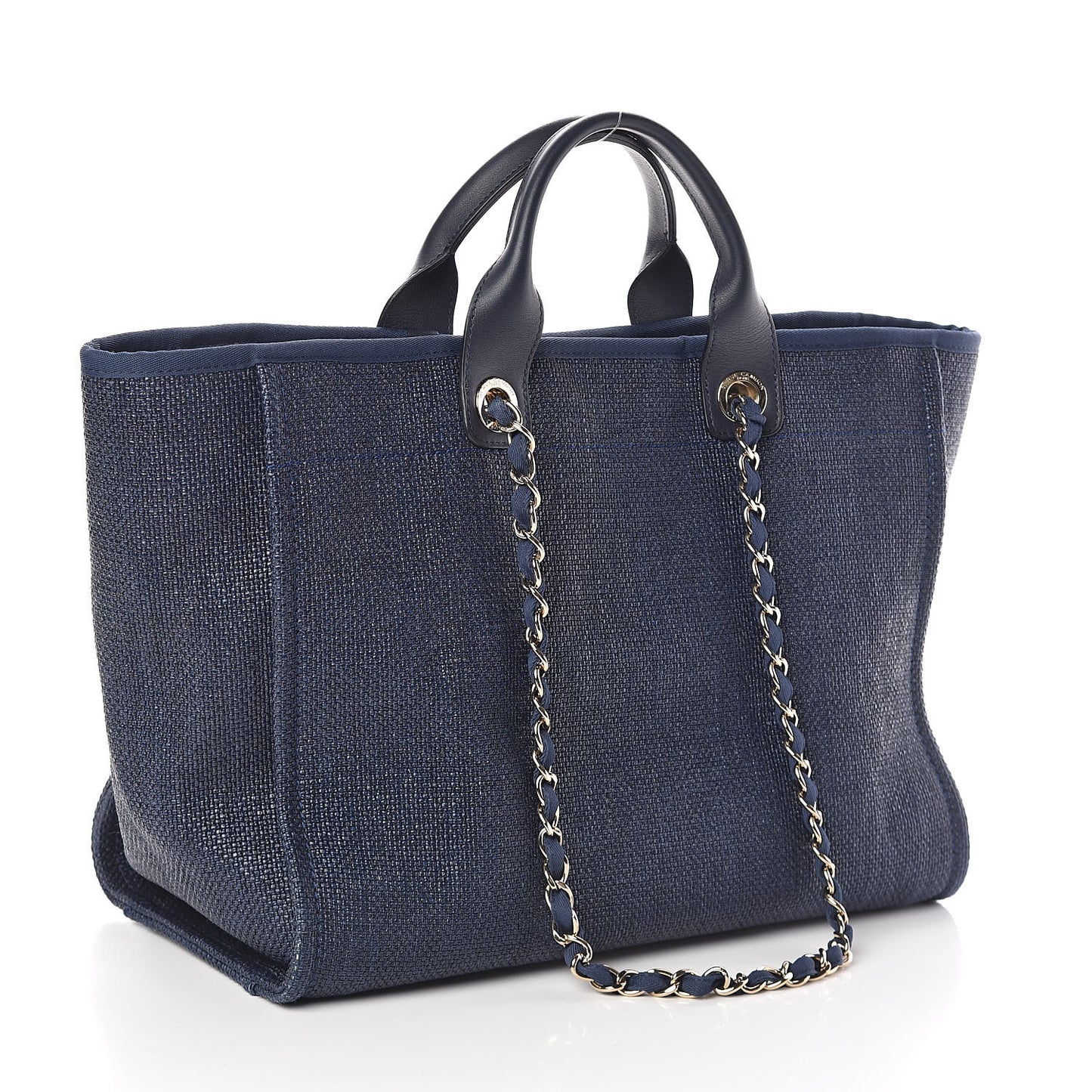 Woven Straw Raffia Large Deauville Tote Dark Blue