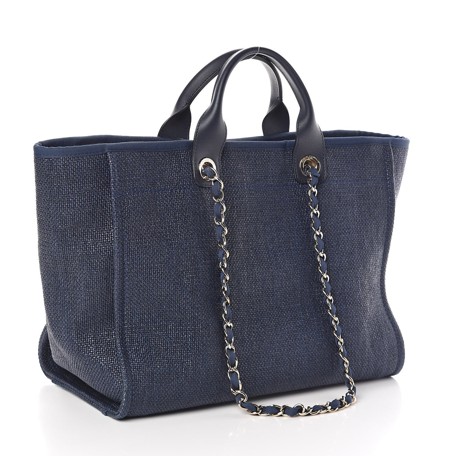 Chanel Woven Straw Raffia Large Deauville Tote Dark Blue 3 of 10