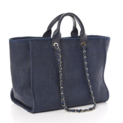 Chanel Woven Straw Raffia Large Deauville Tote Dark Blue 3 of 10