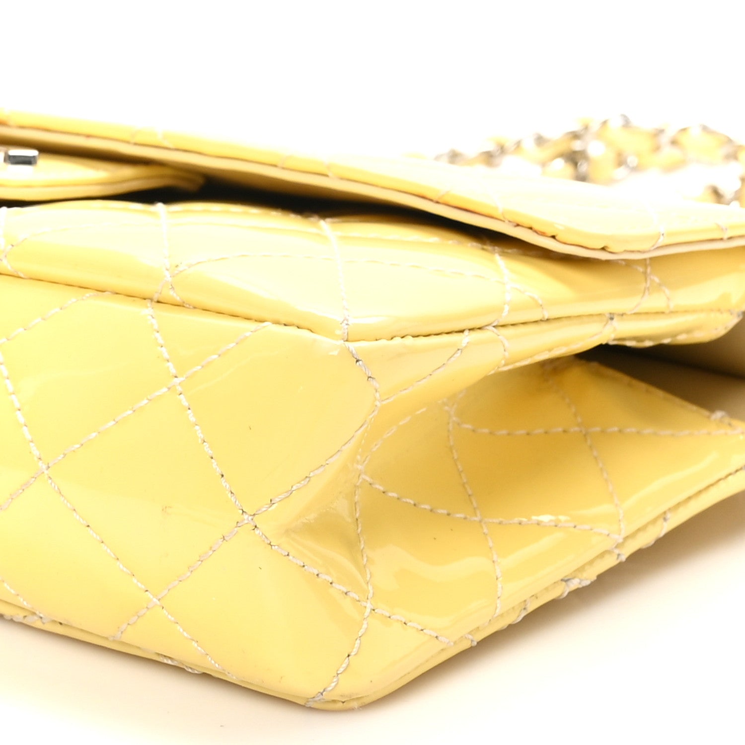Chanel Patent Quilted Jumbo Diagonal CC Flap Yellow 10 of 11