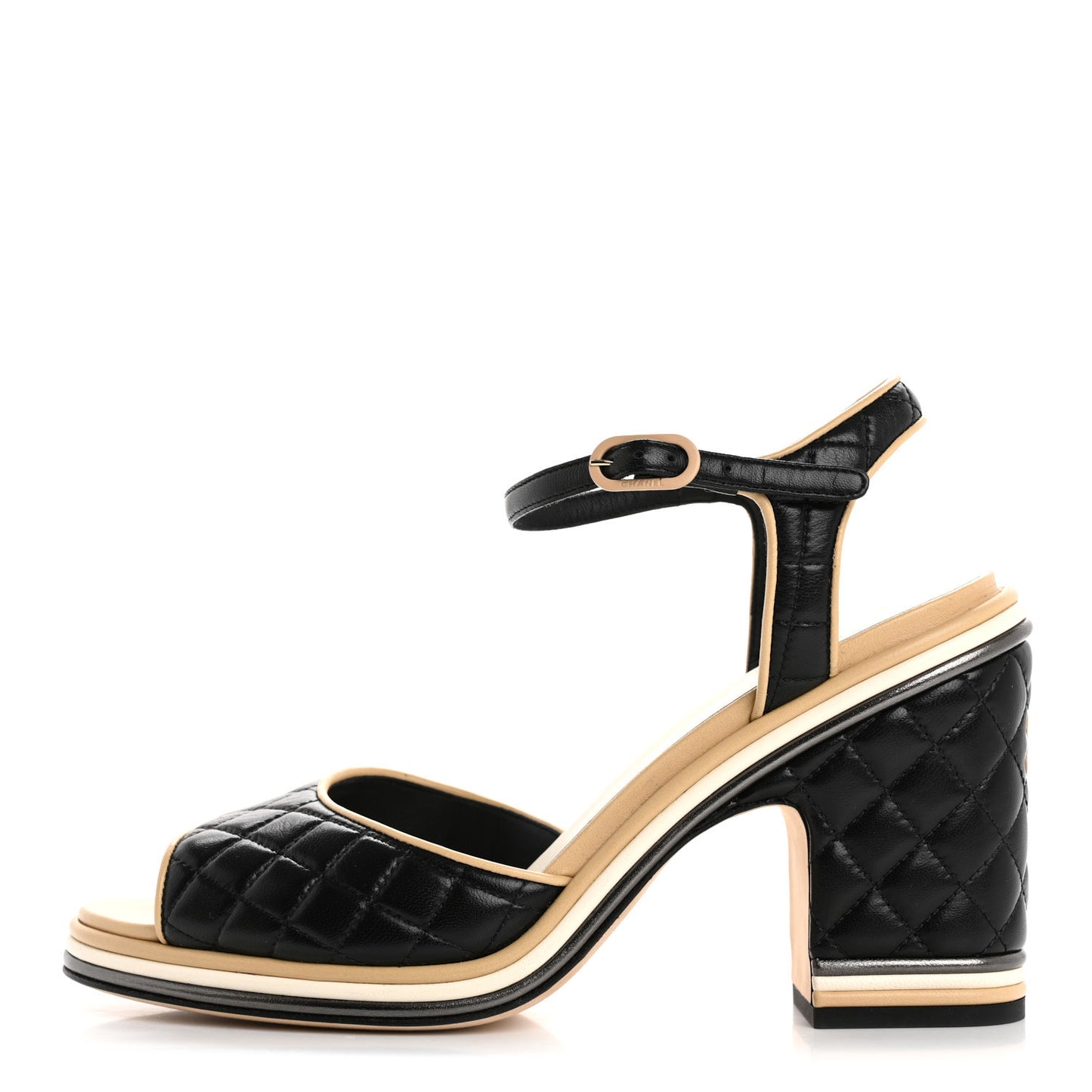 Lambskin Laminated Lambskin Quilted CC Sandal 38.5 Black