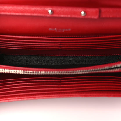 Saint Laurent Grain De Poudre Matelasse Chevron Monogram Chain Wallet Red 5 of 10