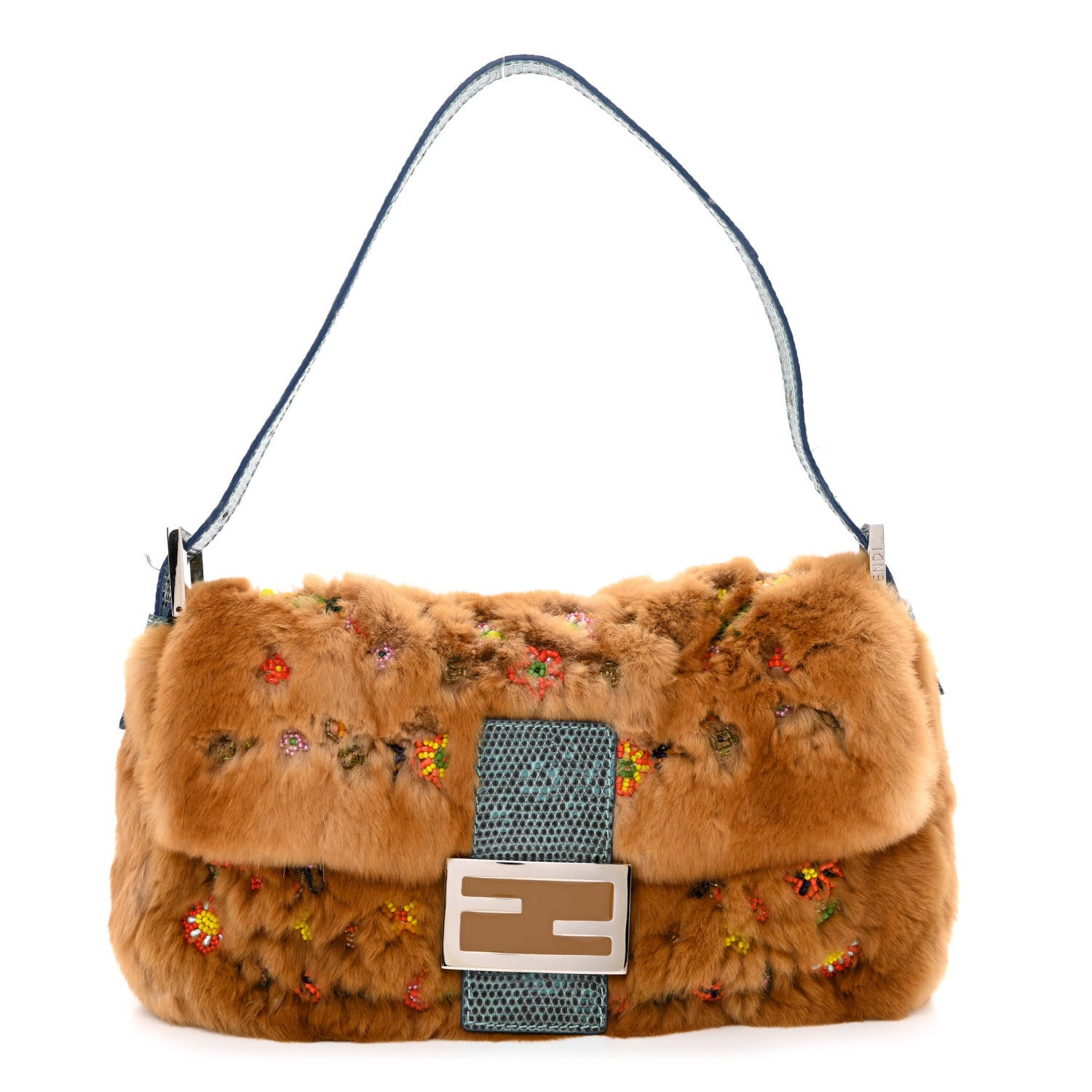 Fendi Fur Lizard Beaded Baguette Brown Multicolor 1 of 11
