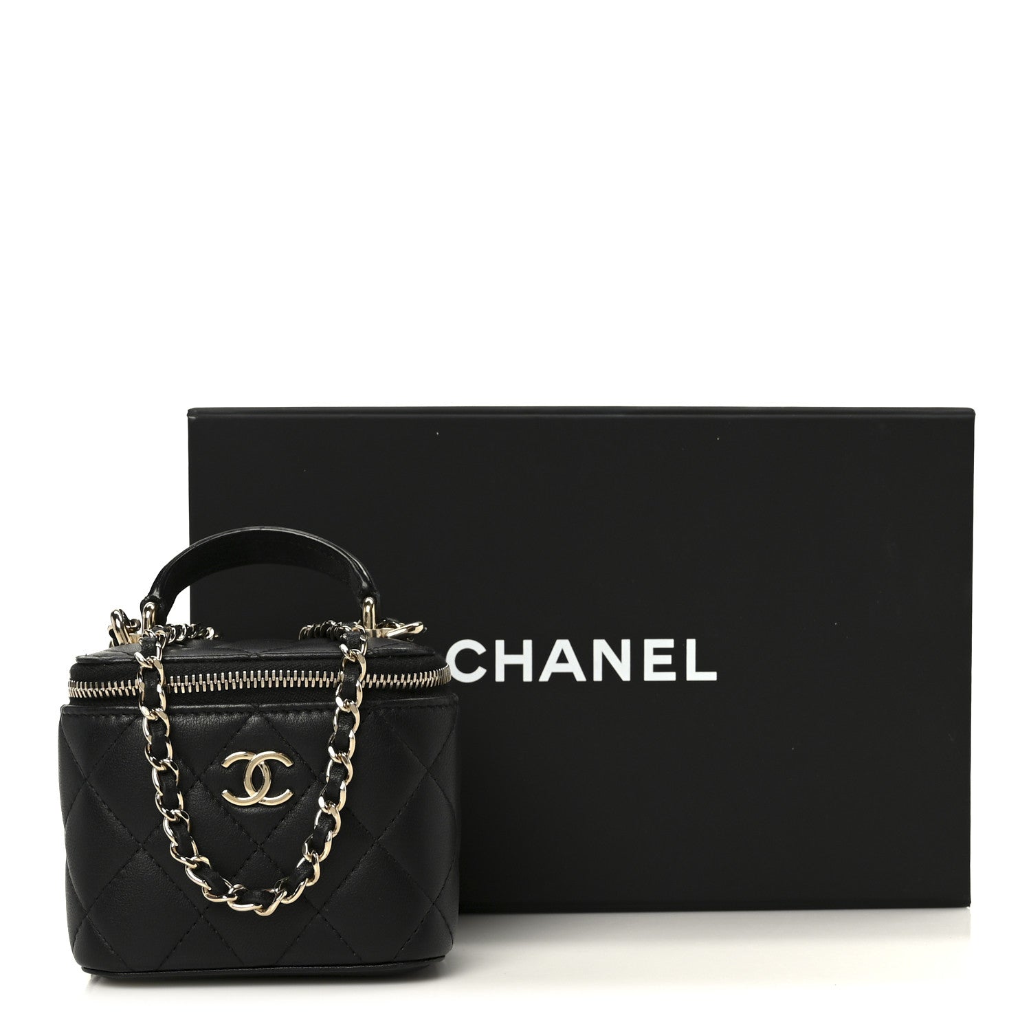 Chanel Lambskin Quilted Top Handle Mini Vanity Case With Chain Black 12 of 12