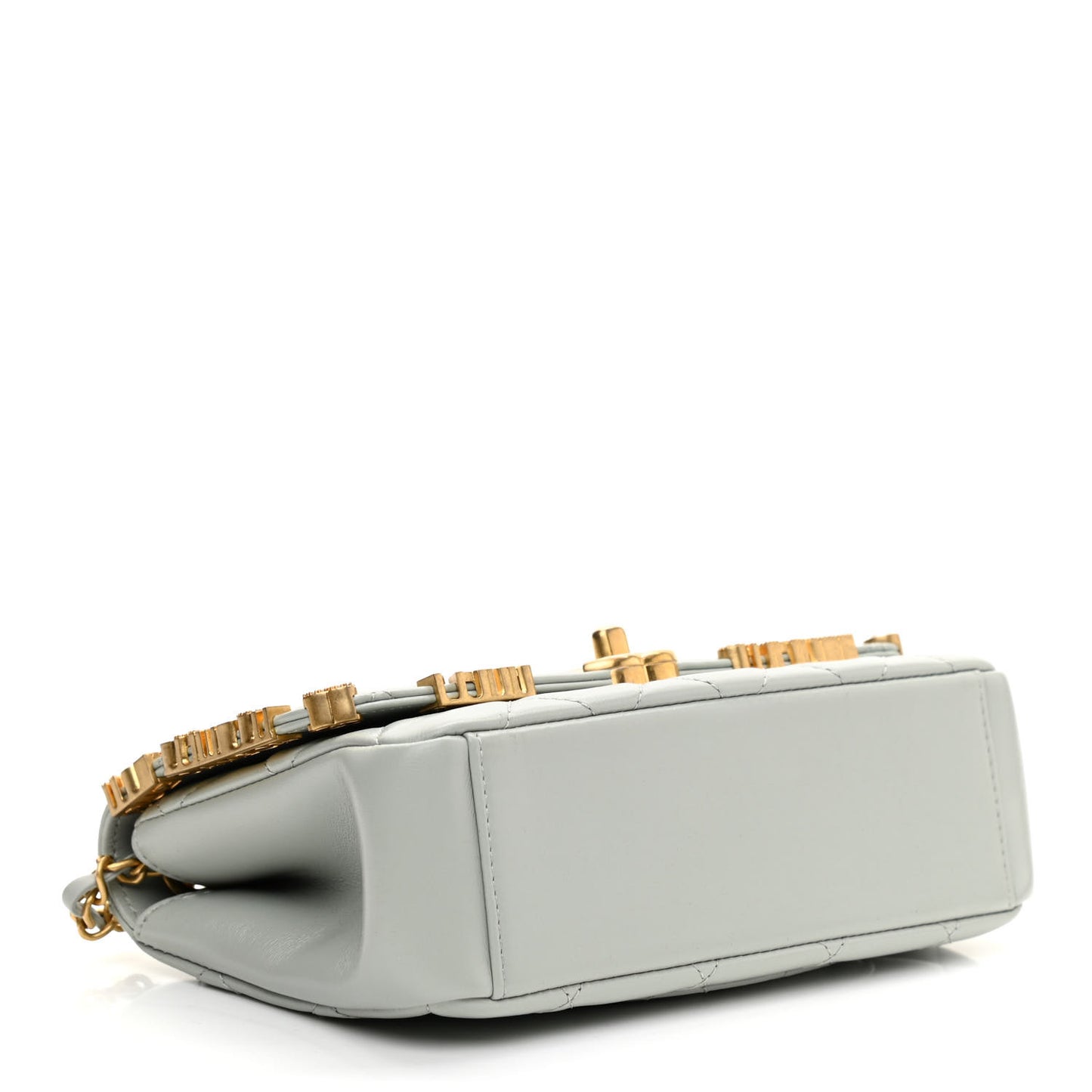 Lambskin Enamel Strass Quilted Mini Paris Monaco Flap Light Grey