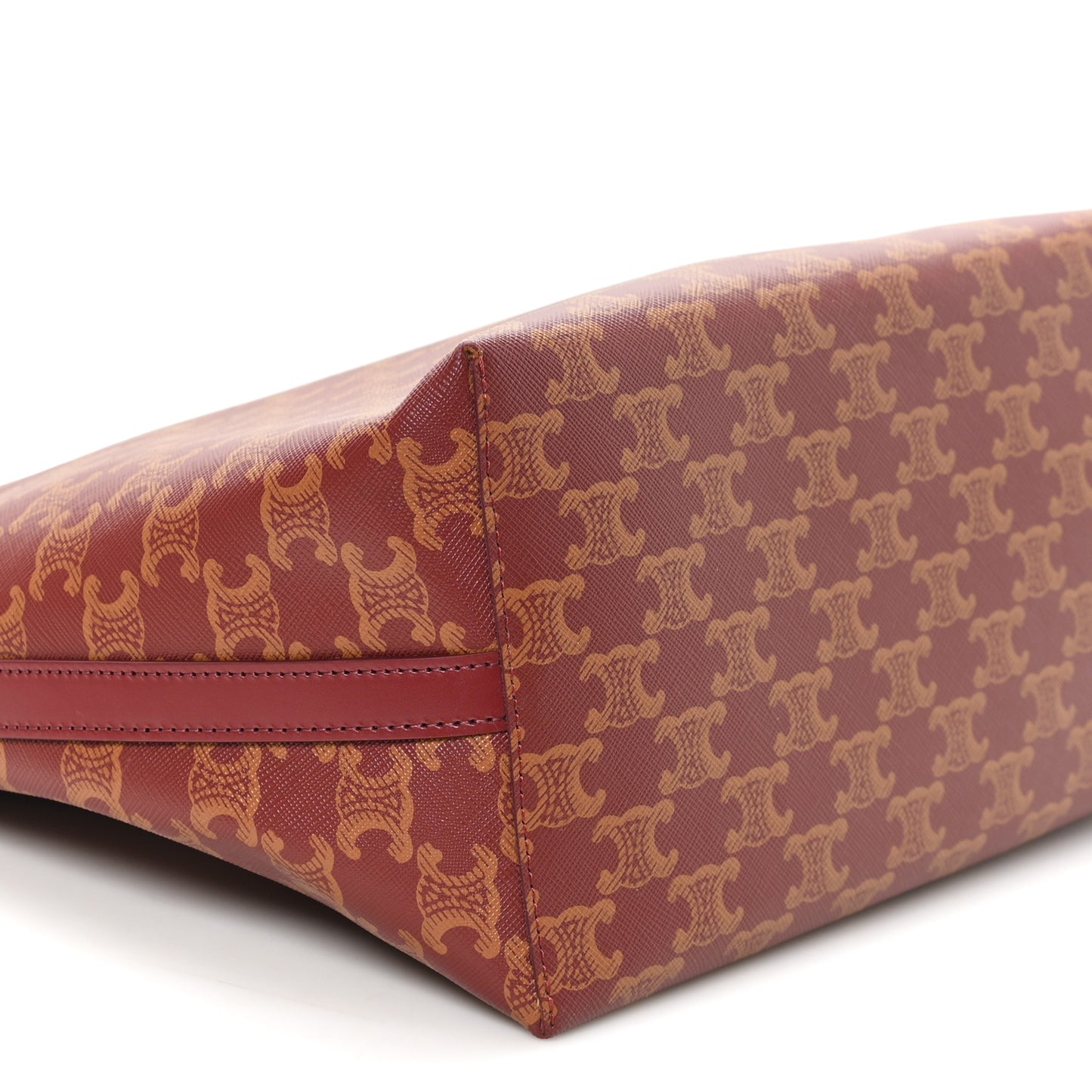Triomphe Canvas Calfskin Soft Shopper Tote Burgundy Tan
