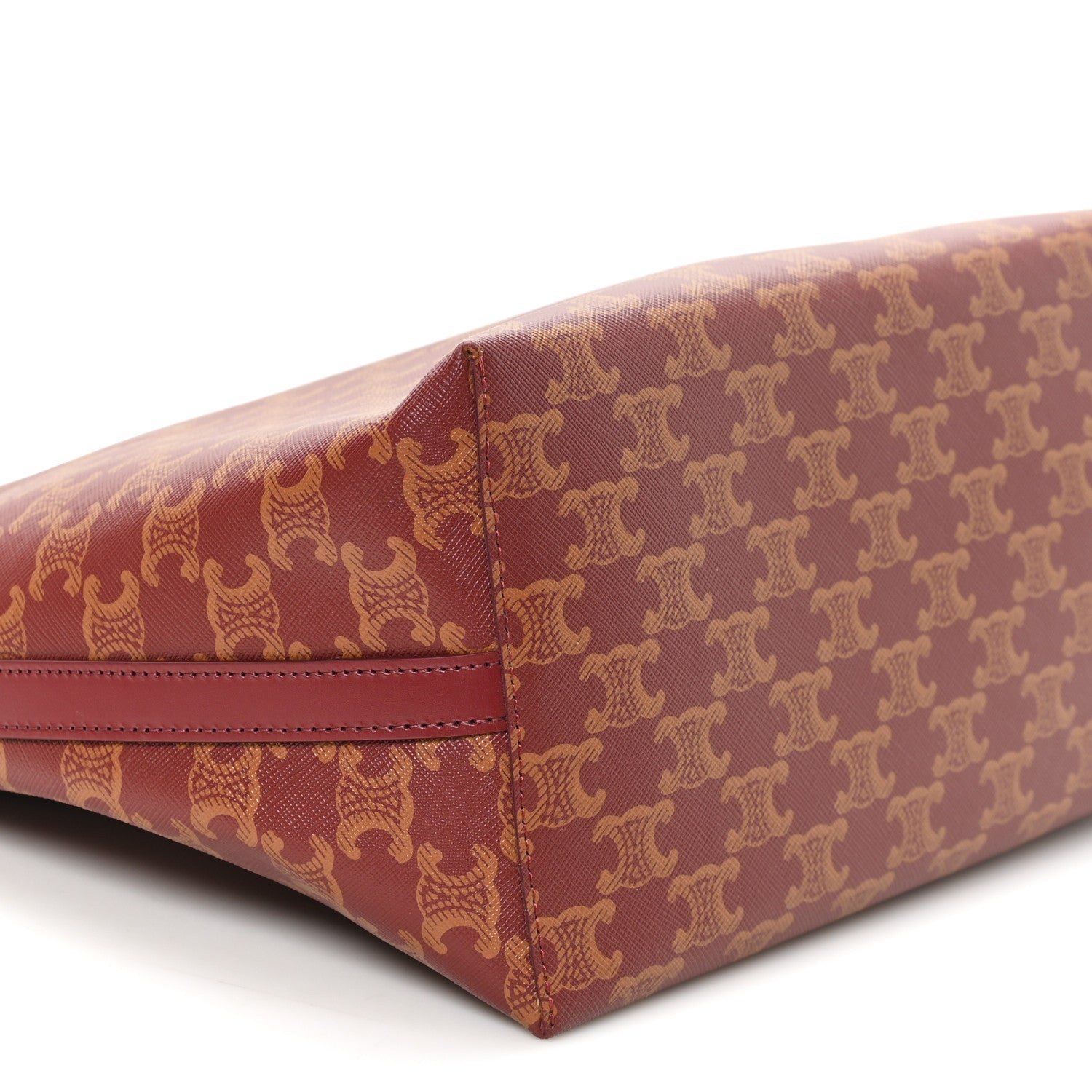 Celine Triomphe Canvas Calfskin Soft Shopper Tote Burgundy Tan 9 of 11