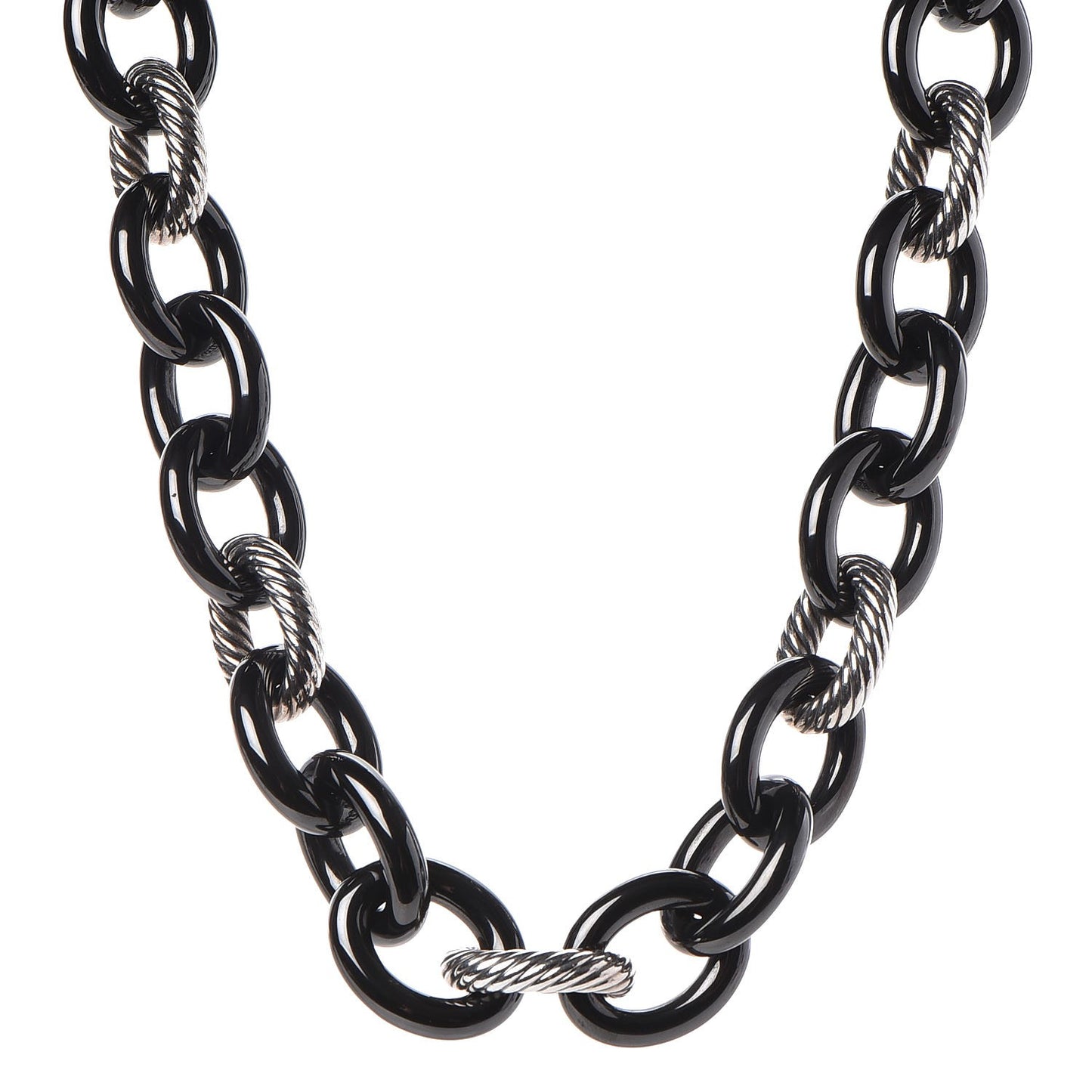 Sterling Silver Black Ceramic Oval Link Necklace Black