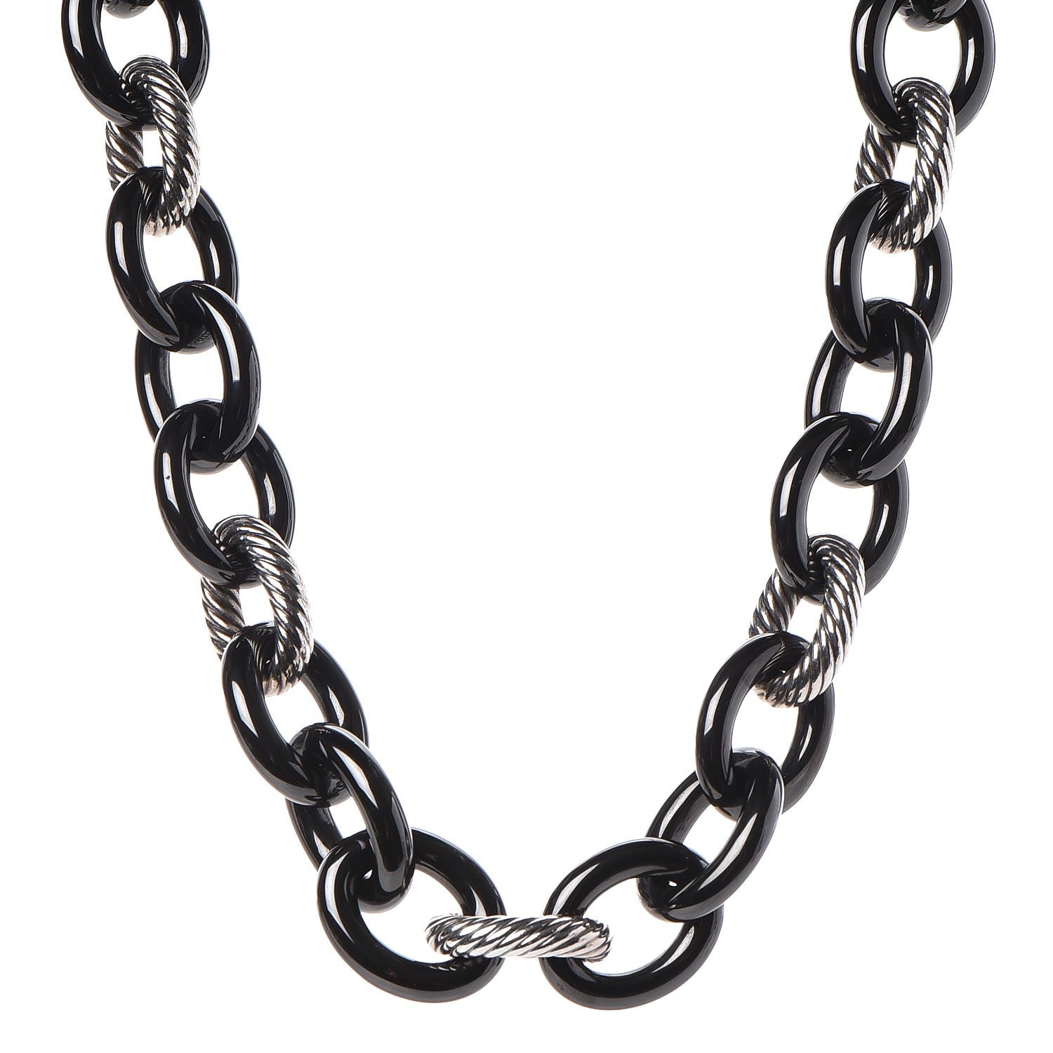 David Yurman Sterling Silver Black Ceramic Oval Link Necklace Black 1 of 5