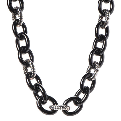 David Yurman Sterling Silver Black Ceramic Oval Link Necklace Black 1 of 5