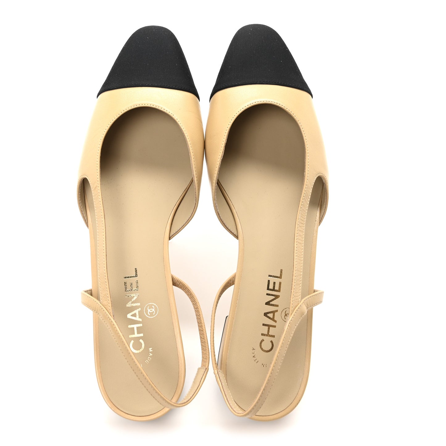 Lambskin Grosgrain Cap Toe CC Slingback Sandals 41 Beige Black