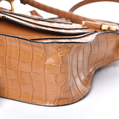 Chloe Calfskin Crocodile Embossed Small Marcie Satchel Autumnal Brown 9 of 11