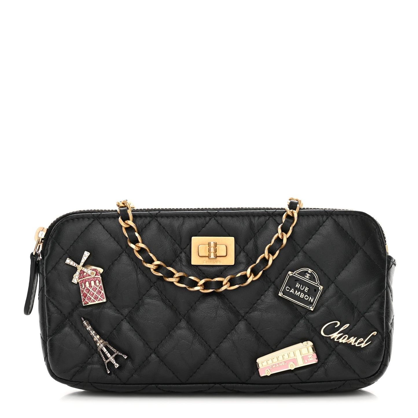 Aged Calfskin Lucky Charms 2.55 Reissue Small Clutch With Chain Black