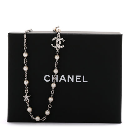 Chanel Crystal Pearl CC Star Necklace Silver 7 of 7