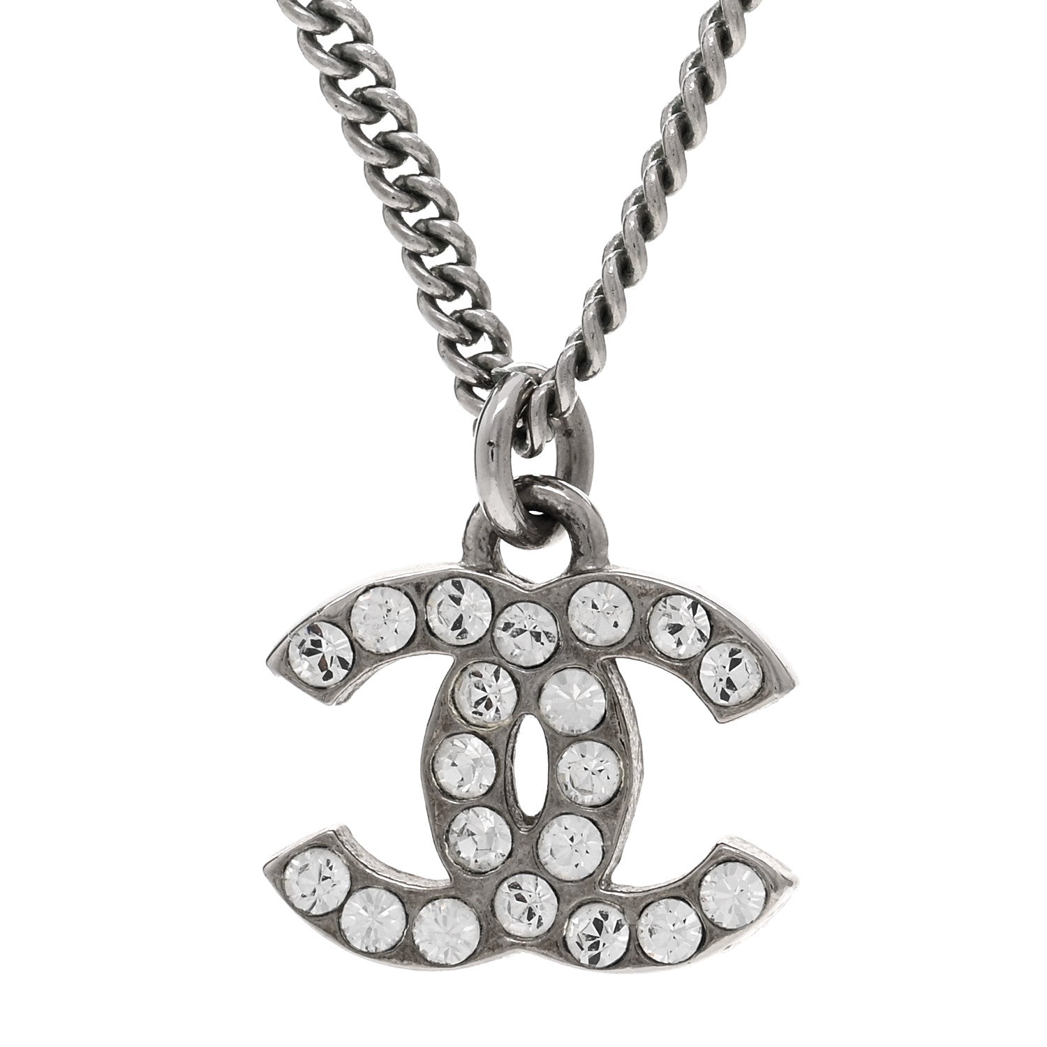 Chanel Crystal Timeless CC Necklace Silver 4 of 6