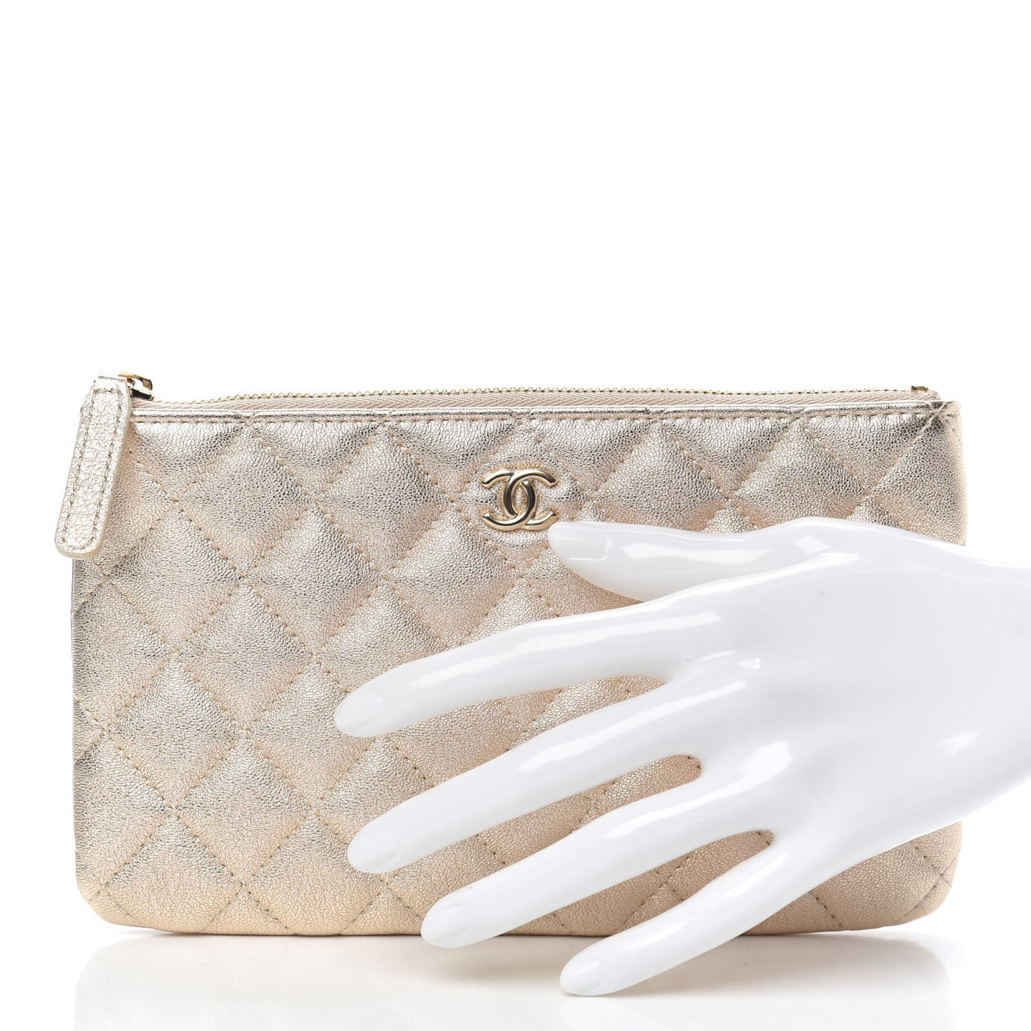Metallic Lambskin Quilted Cosmetic Case Gold