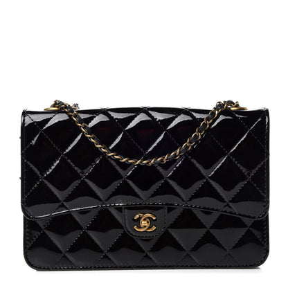 Chanel Patent Goatskin Quilted CC Eyelet Wallet On Chain WOC Black 1 of 10