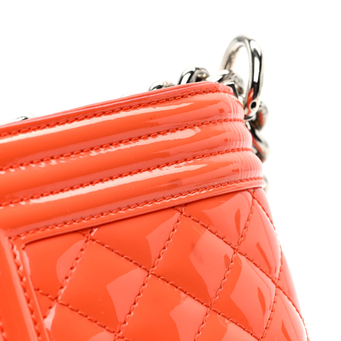 Patent Calfskin Quilted Small Plexiglass Boy Flap Orange