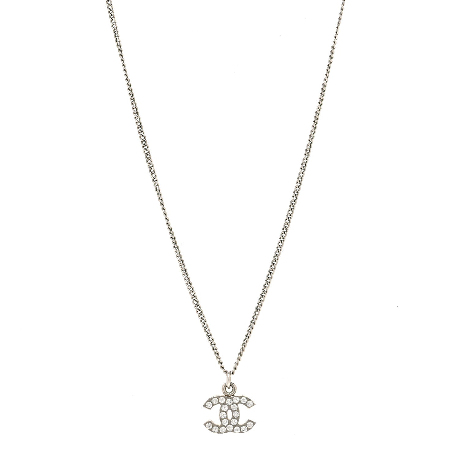 Chanel Crystal Timeless CC Necklace Silver 1 of 4